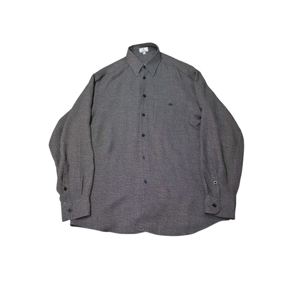 Zanella Mens L Gray Black Micro Dot Pattern Button Down Dress Shirt Made‎ Italy